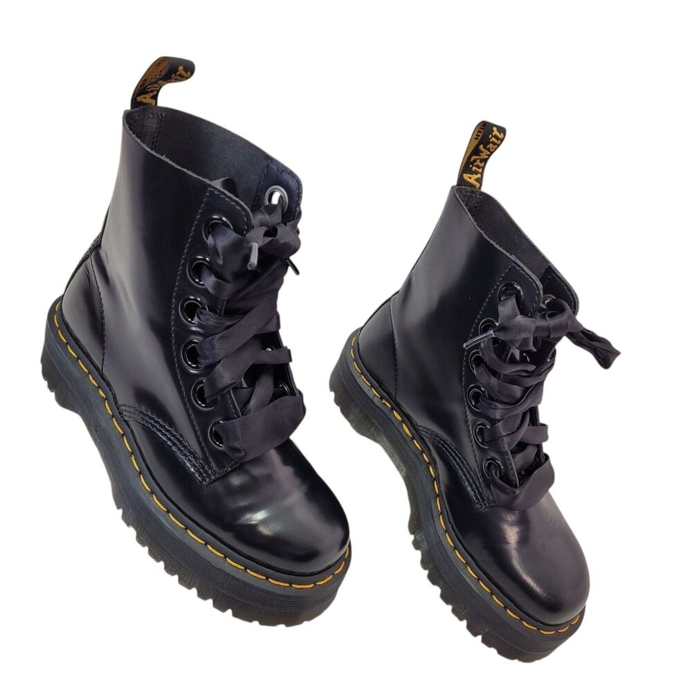 Dr. Martens Molly Women's Leather Platform Boots  In Black Buttero Size 7 L
